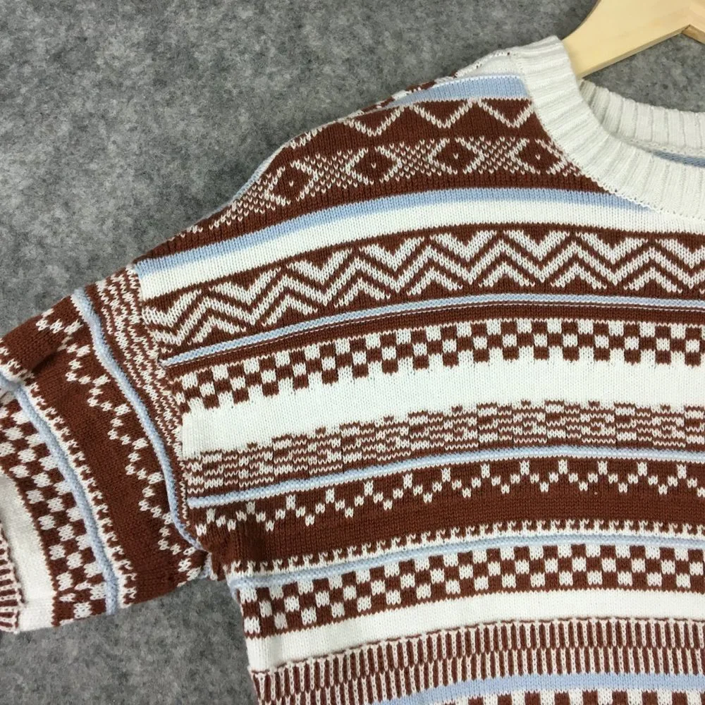 Hollister Sweater XS Womens Fair Isle Oversize Textured Knit Brown Soft Crewneck